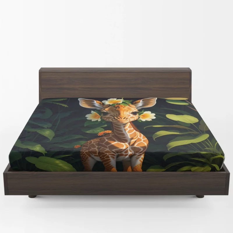 Cute Giraffe in the Forest Fitted Sheet 1