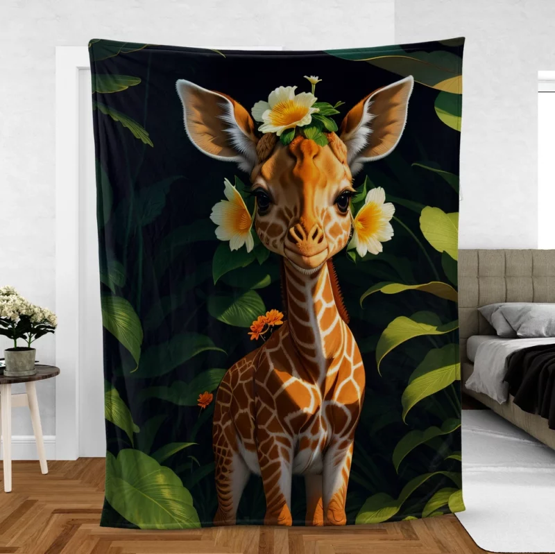 Cute Giraffe in the Forest Fleece Blanket