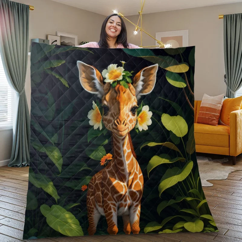 Cute Giraffe in the Forest Quilt Blanket