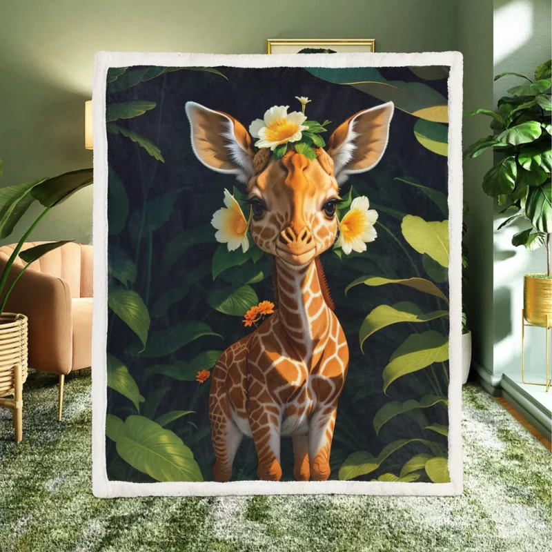 Cute Giraffe in the Forest Sherpa Fleece Blanket