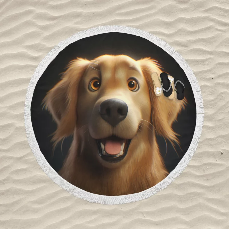 Cute Golden Retriever Studio Portrait Round Beach Towel