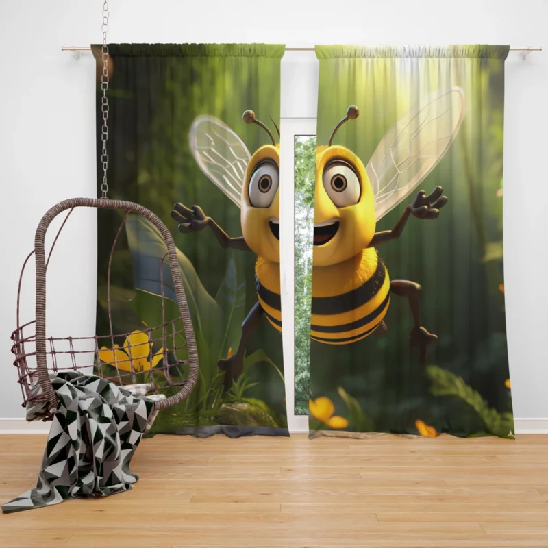 Cute Illustrated Bee Window Curtain