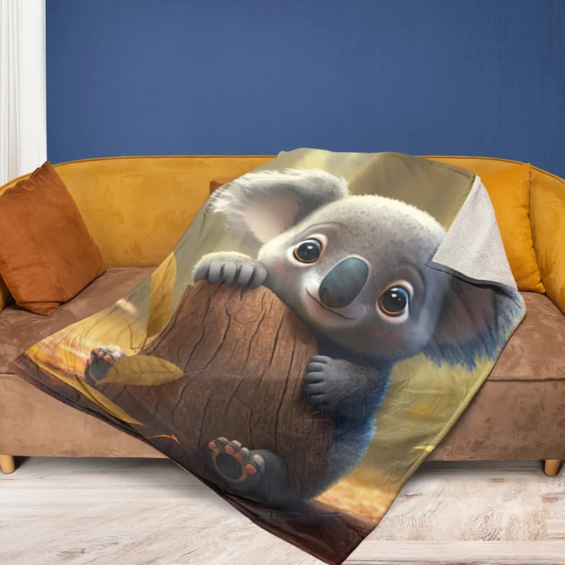 Cute Koala in Woods Fleece Blanket 1