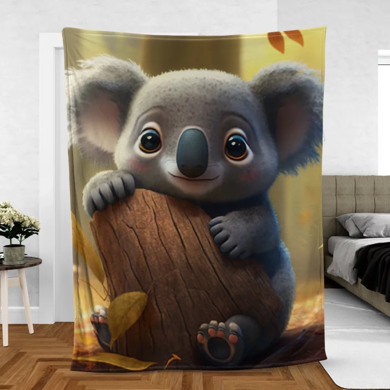 Cute Koala in Woods Fleece Blanket