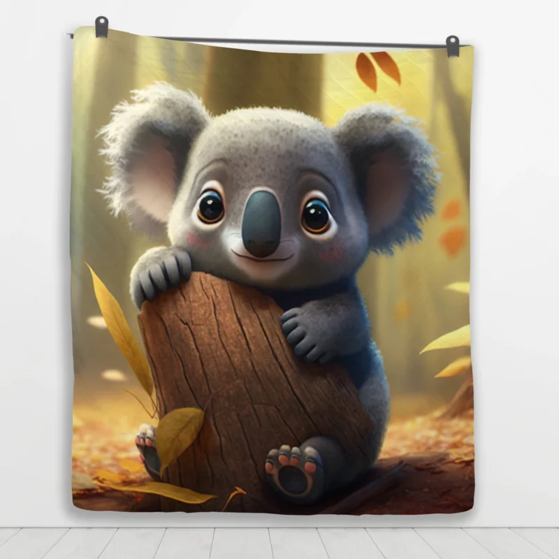 Cute Koala in Woods Quilt Blanket 1