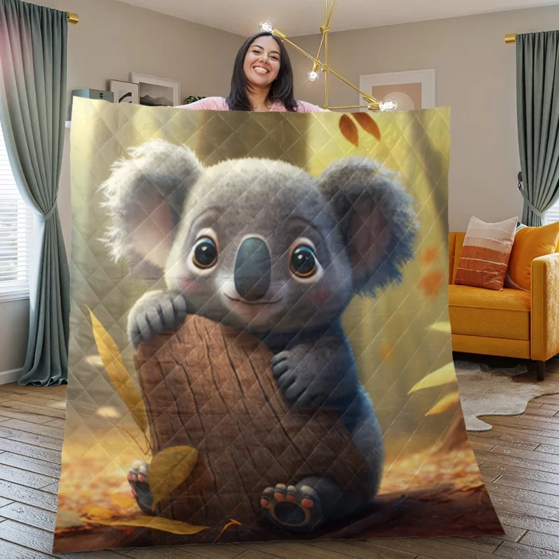 Cute Koala in Woods Quilt Blanket