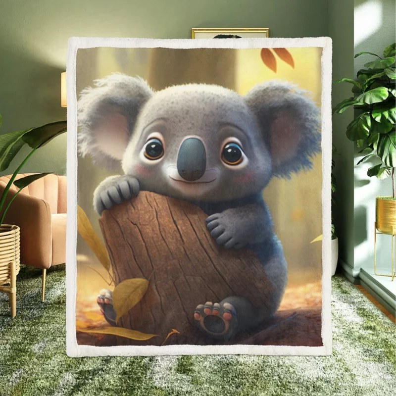 Cute Koala in Woods Sherpa Fleece Blanket