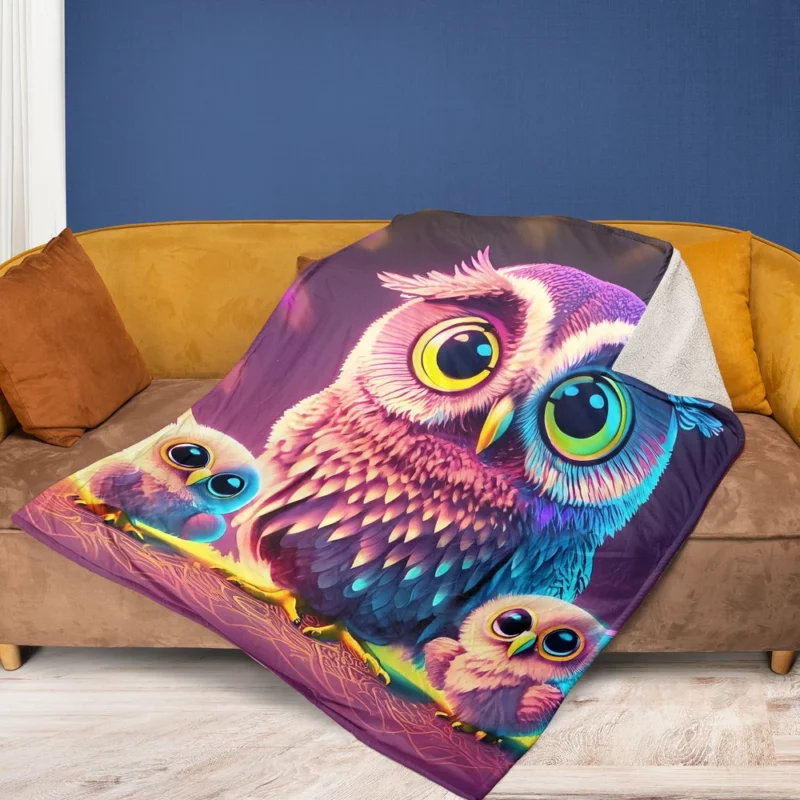 Cute Owl Created by AI Fleece Blanket 1