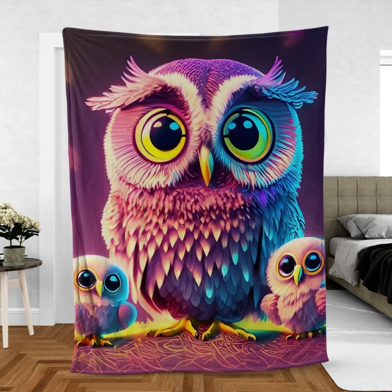 Cute Owl Created by AI Fleece Blanket