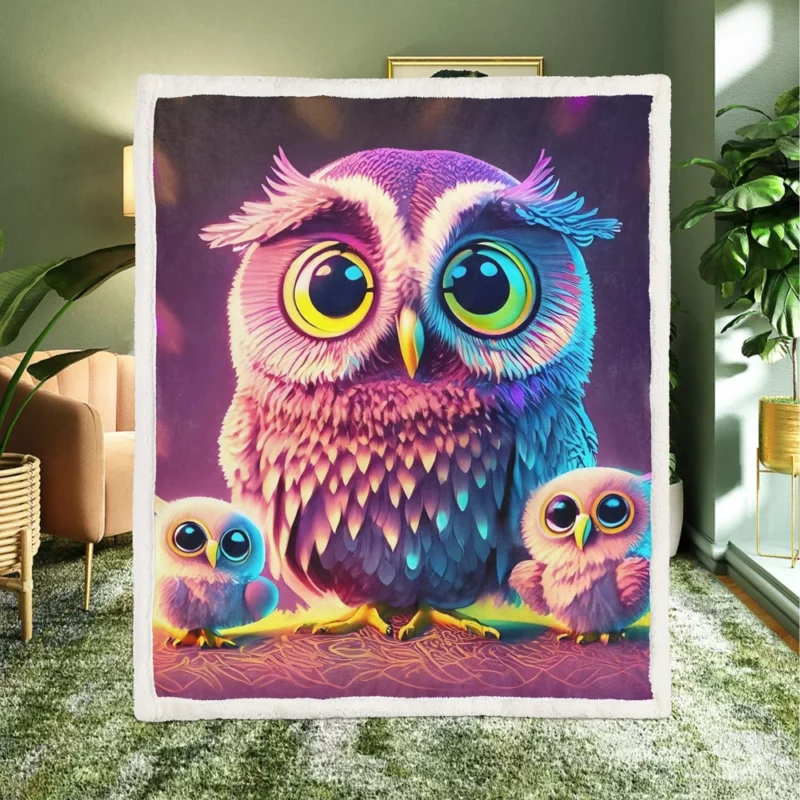 Cute Owl Created by AI Sherpa Fleece Blanket