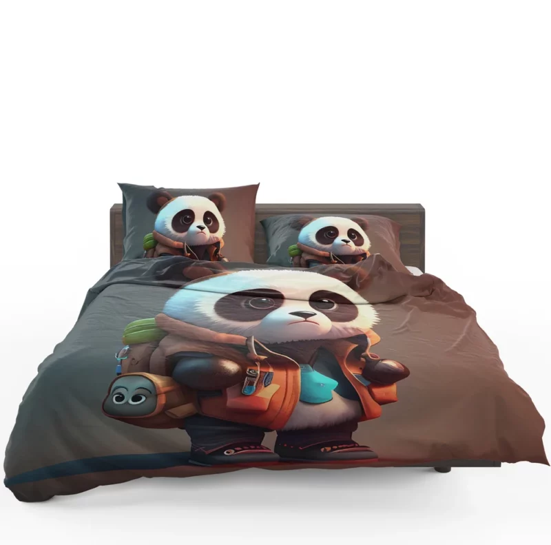 Cute Panda With Backpack Bedding Set 1