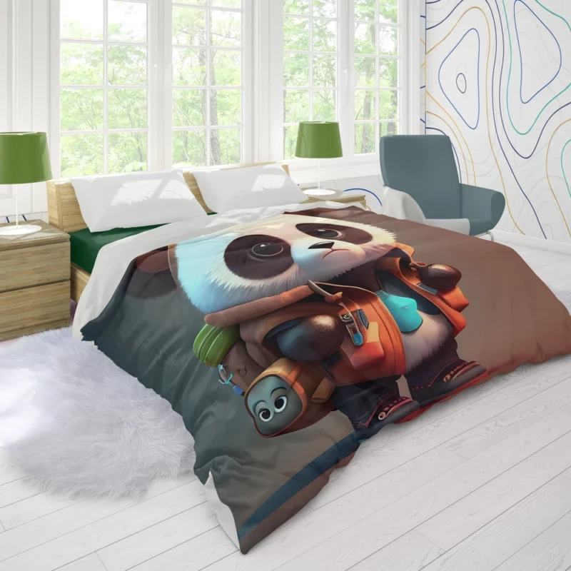 Cute Panda With Backpack Duvet Cover