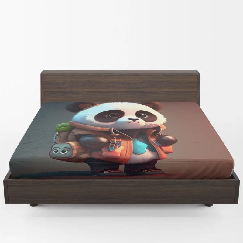 Cute Panda With Backpack Fitted Sheet 1