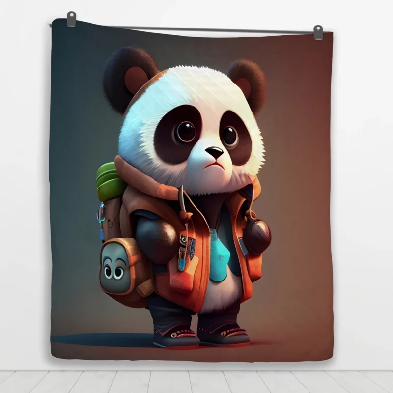 Cute Panda With Backpack Quilt Blanket 1