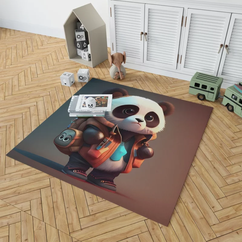 Cute Panda With Backpack Rug 1