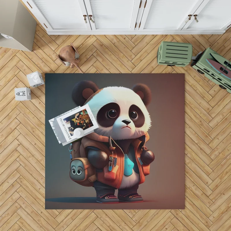 Cute Panda With Backpack Rug