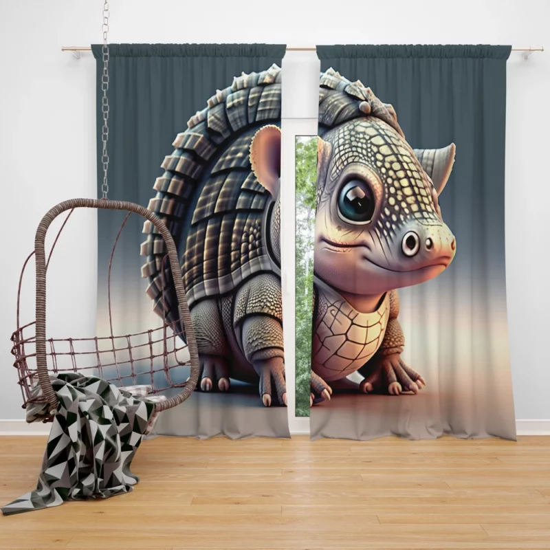 Cute Pixel Armadillo Window Curtain