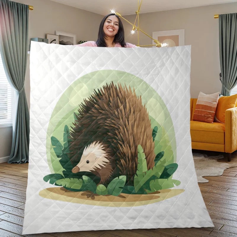 Cute Porcupine in 2D Illustration Quilt Blanket