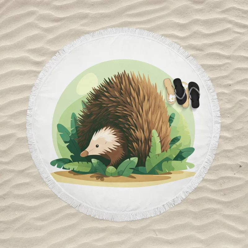 Cute Porcupine in 2D Illustration Round Beach Towel
