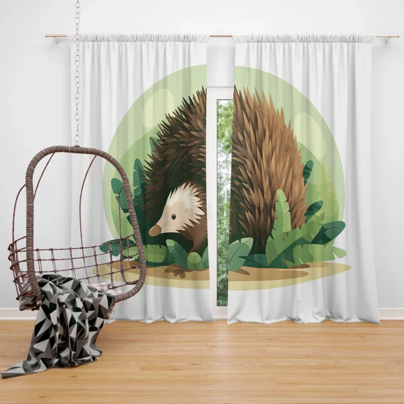 Cute Porcupine in 2D Illustration Window Curtain