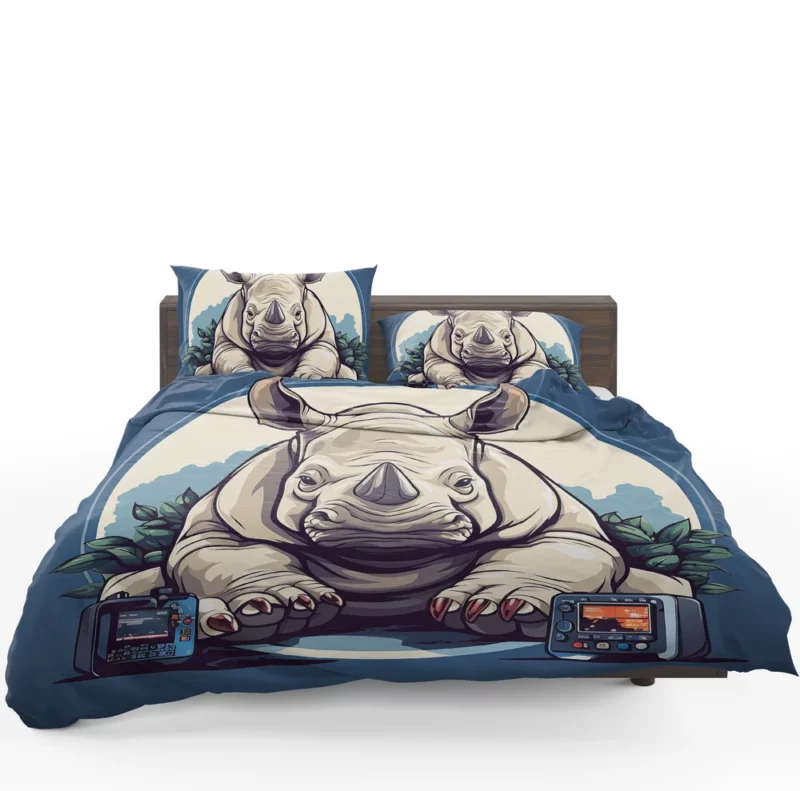 Cute Rhino Kids Illustration Bedding Set 1