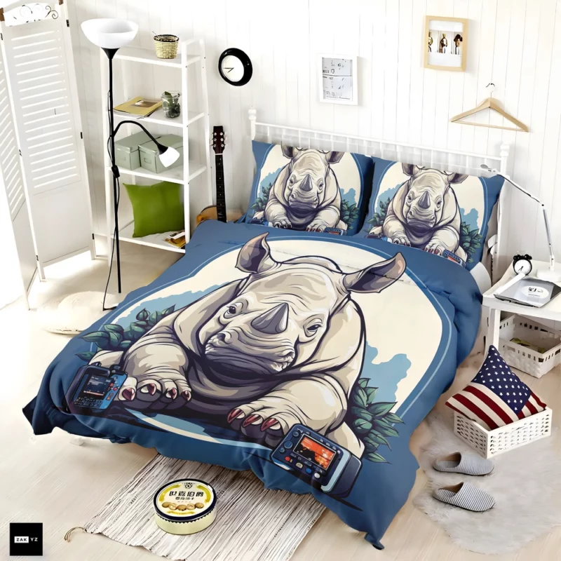 Cute Rhino Kids Illustration Bedding Set