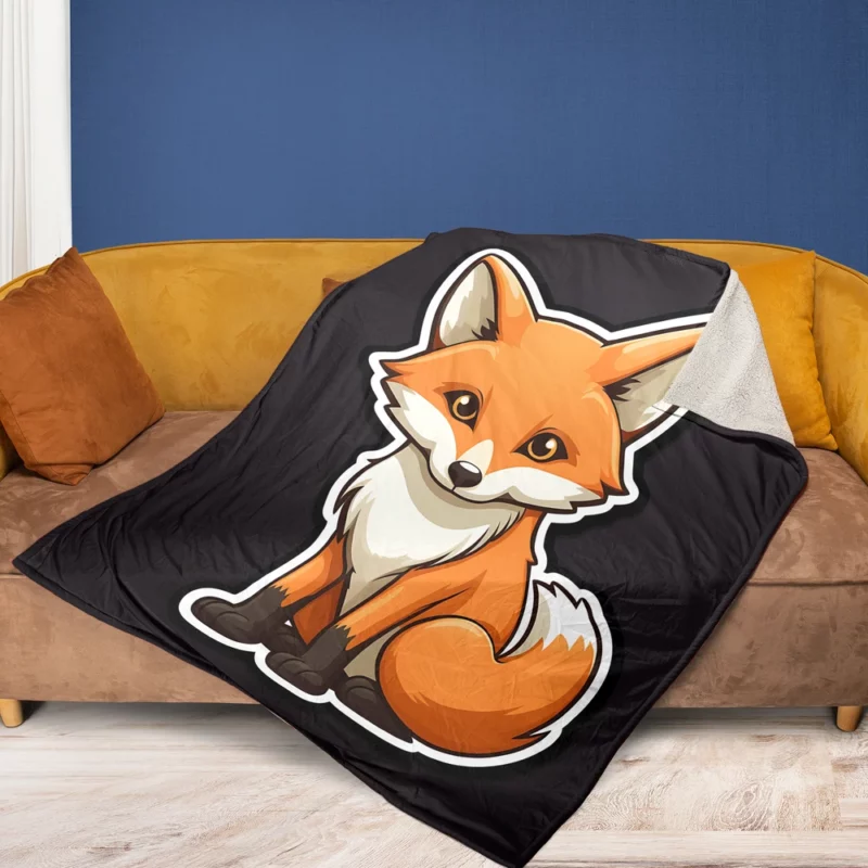 Cute Smiling Fox Sticker Fleece Blanket 1