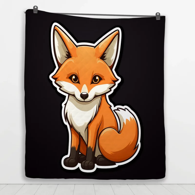 Cute Smiling Fox Sticker Quilt Blanket 1