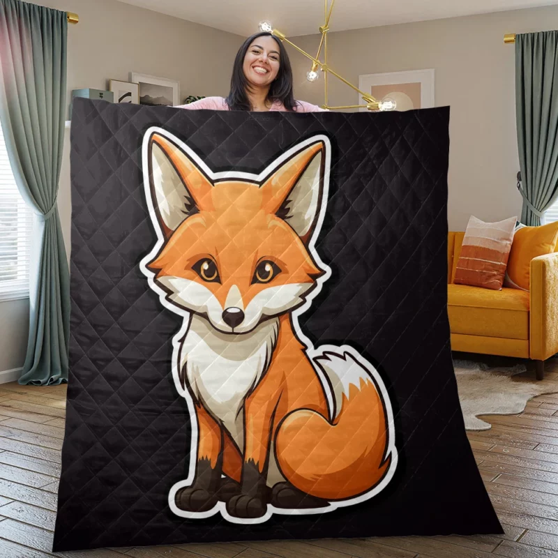 Cute Smiling Fox Sticker Quilt Blanket