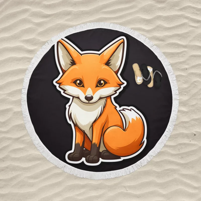 Cute Smiling Fox Sticker Round Beach Towel