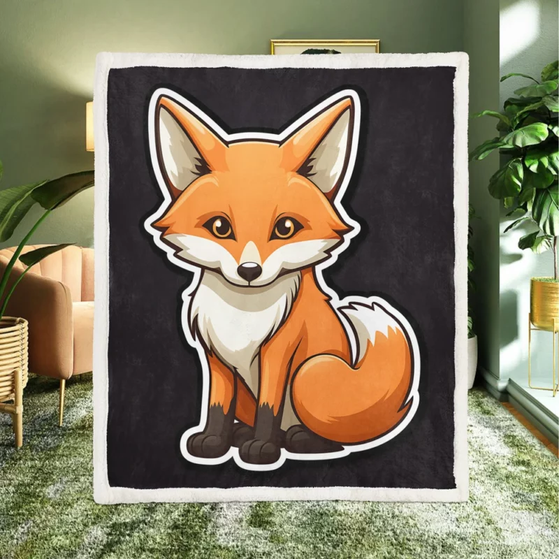 Cute Smiling Fox Sticker Sherpa Fleece Blanket