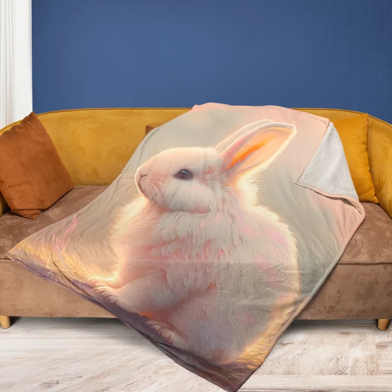 Cute White Easter Bunny Fleece Blanket 1