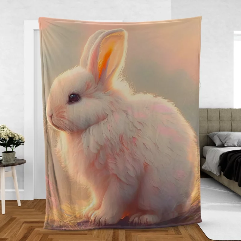 Cute White Easter Bunny Fleece Blanket