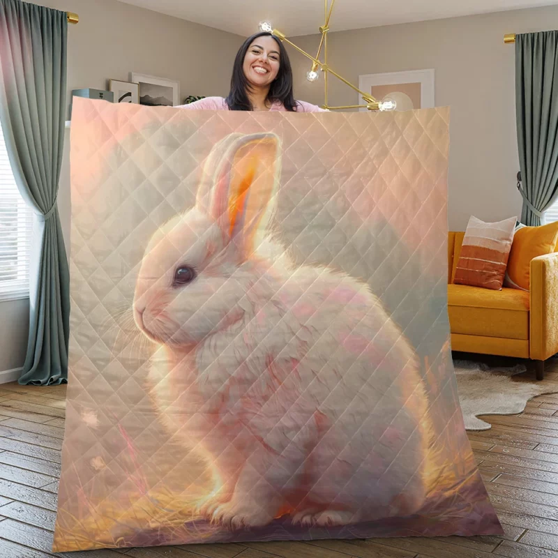 Cute White Easter Bunny Quilt Blanket