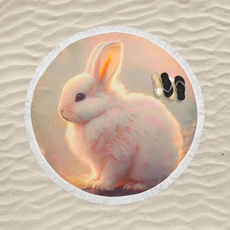 Cute White Easter Bunny Round Beach Towel