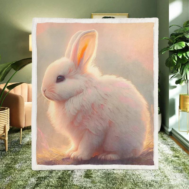 Cute White Easter Bunny Sherpa Fleece Blanket