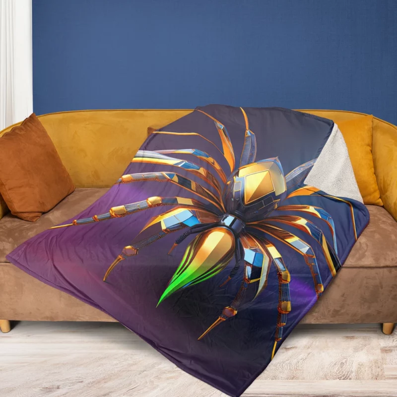 Cyberpunk Spider Illustration Fleece Blanket 1