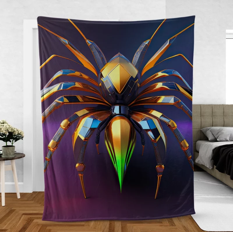 Cyberpunk Spider Illustration Fleece Blanket