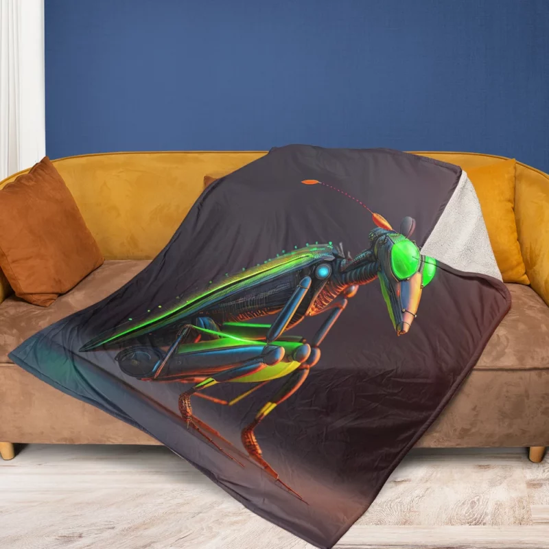 Cyborg Grasshopper Artwork Fleece Blanket 1