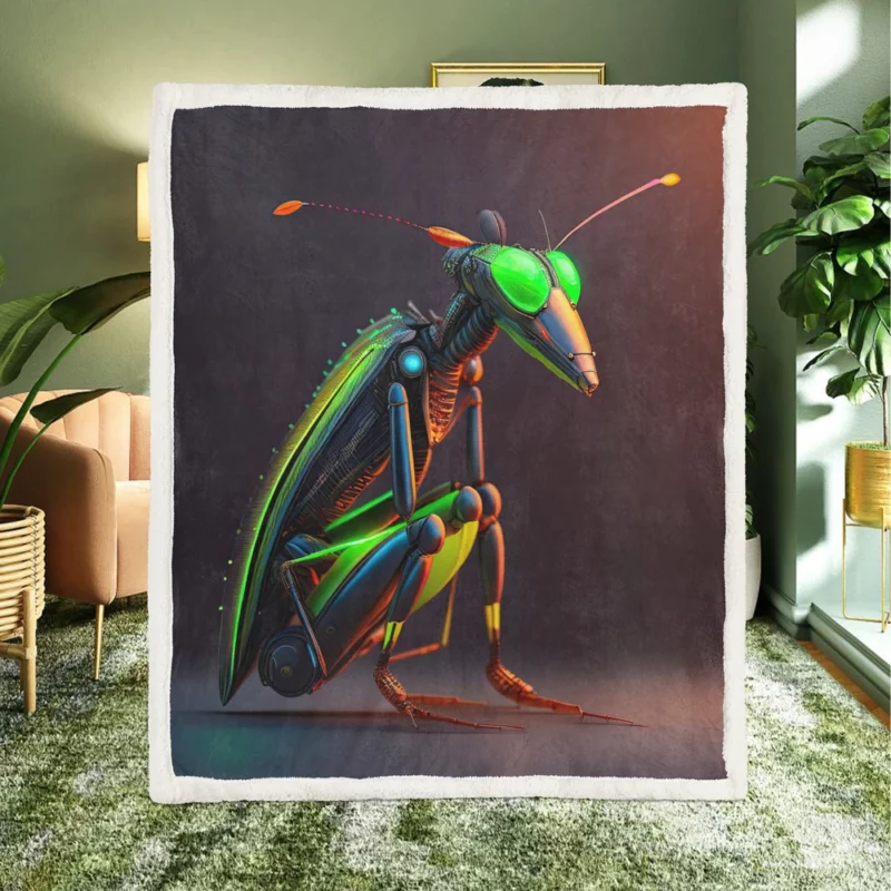 Cyborg Grasshopper Artwork Sherpa Fleece Blanket