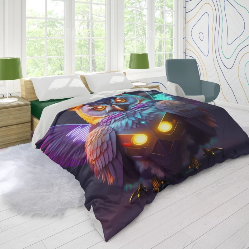 Cyborg Steampunk Owl Art Duvet Cover