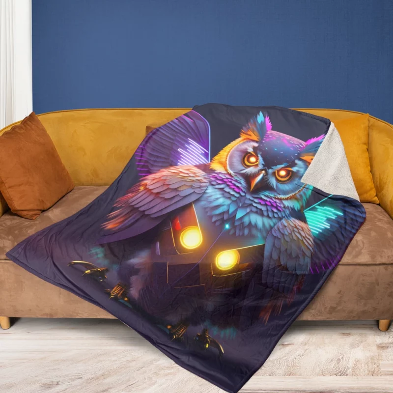 Cyborg Steampunk Owl Art Fleece Blanket 1