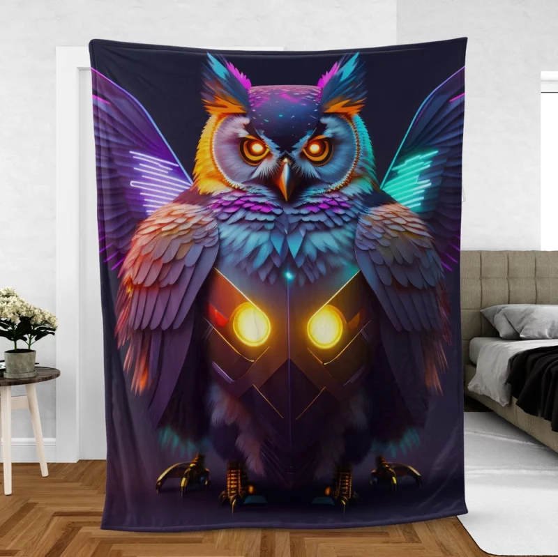 Cyborg Steampunk Owl Art Fleece Blanket