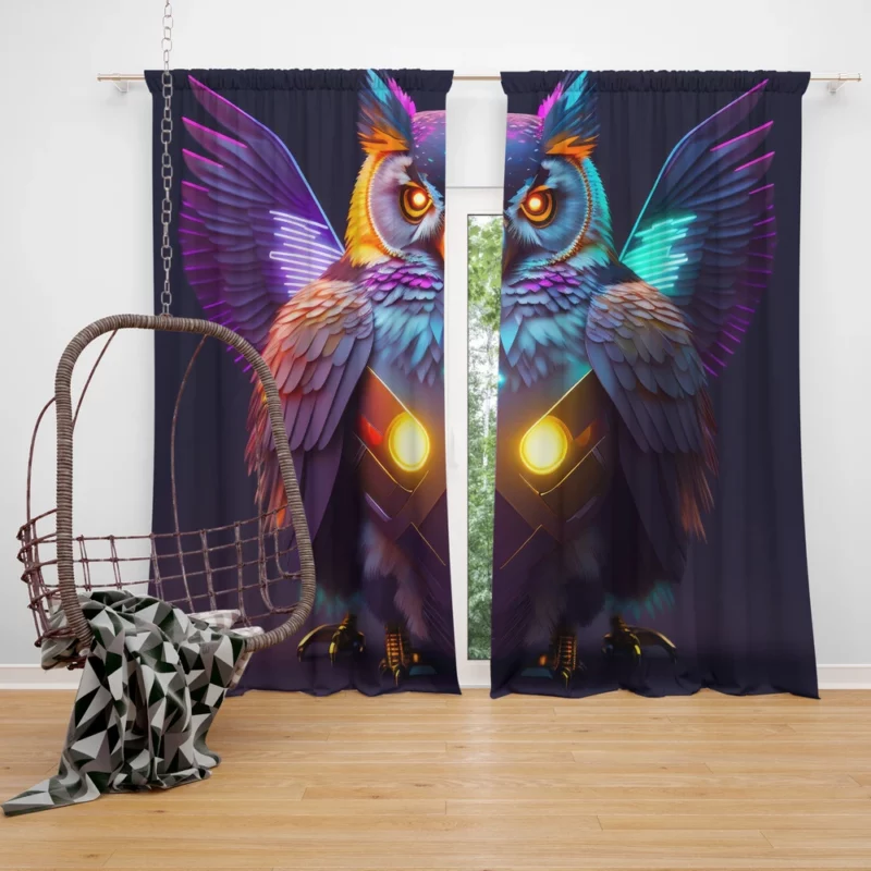Cyborg Steampunk Owl Art Window Curtain