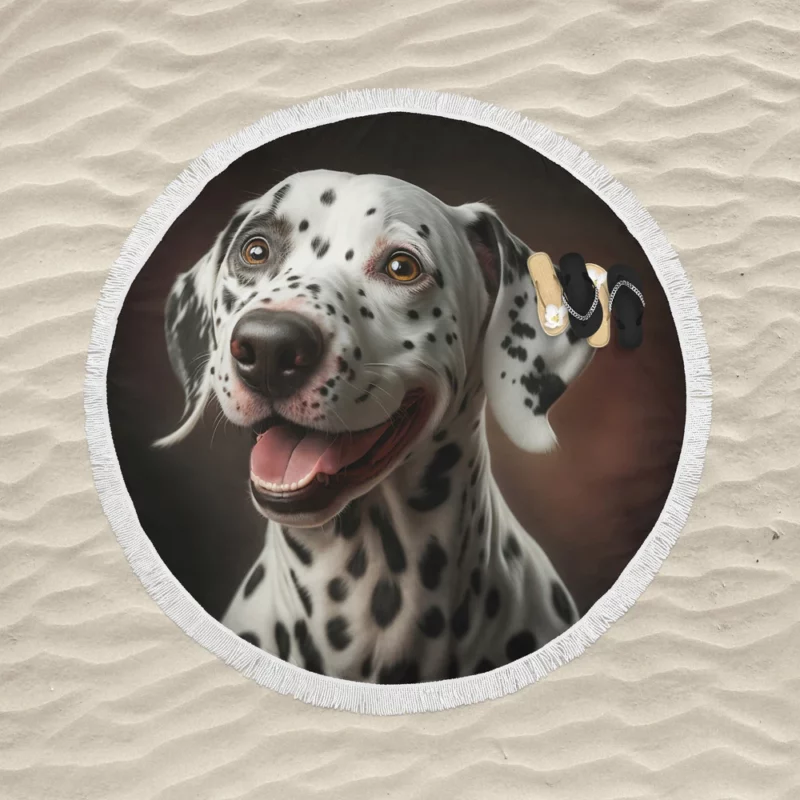 Dalmatian Dog Close-Up Round Beach Towel