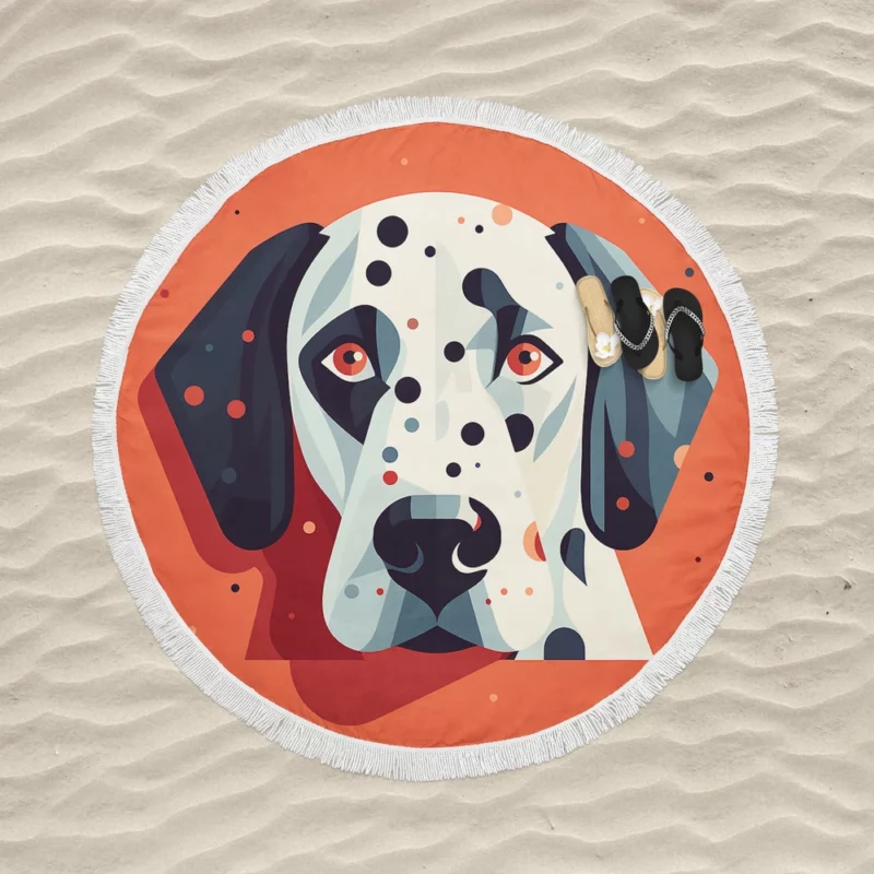 Dalmatian Dog Face Close-Up Round Beach Towel