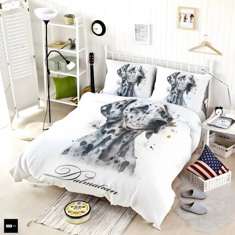 Dalmatian Dog Watercolor Portrait Bedding Set