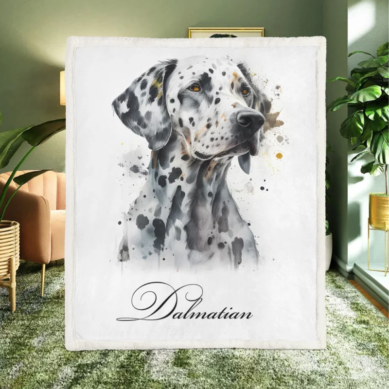 Dalmatian Dog Watercolor Portrait Sherpa Fleece Blanket