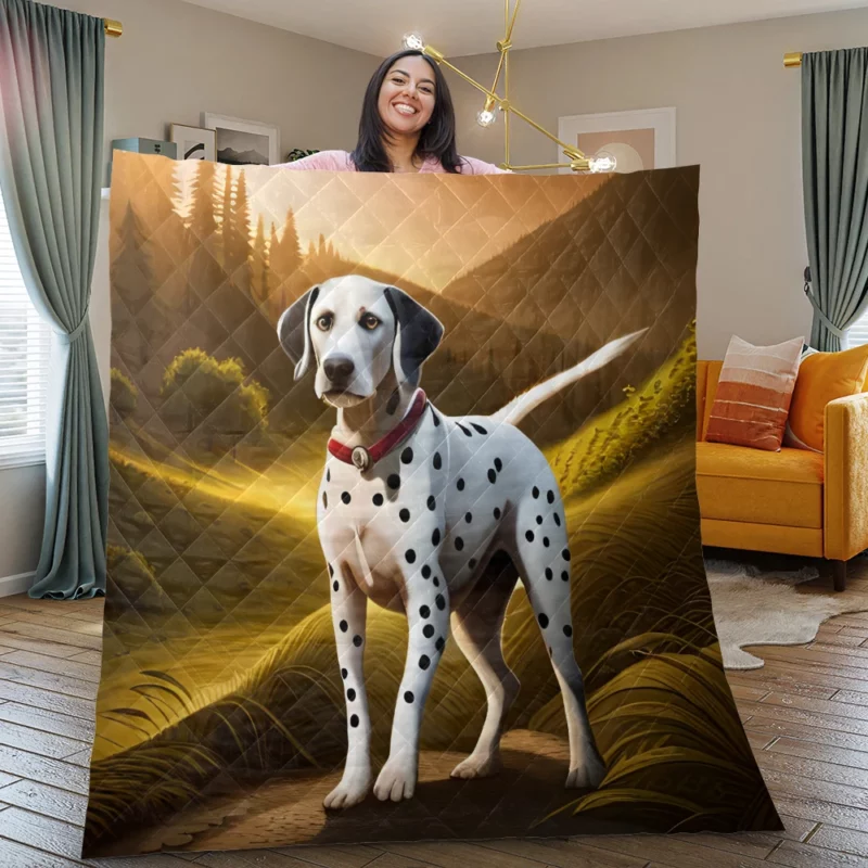 Dalmatian Dog in Mountain Landscape Quilt Blanket