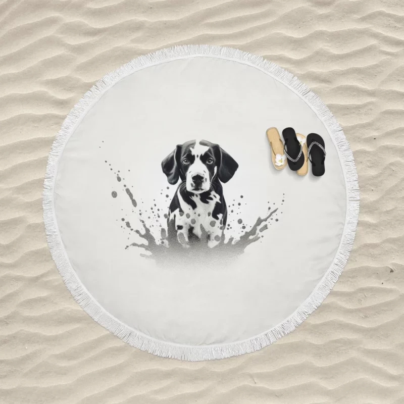 Dalmatian Sitting in Water Round Beach Towel